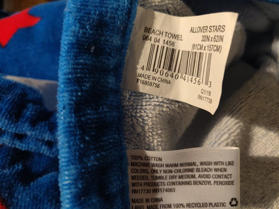 Toalla de playa de algodón American Stars 32"x 62" nueva sin etiquetas roja, blanca y azul 4 de julio Foto 3 de 3