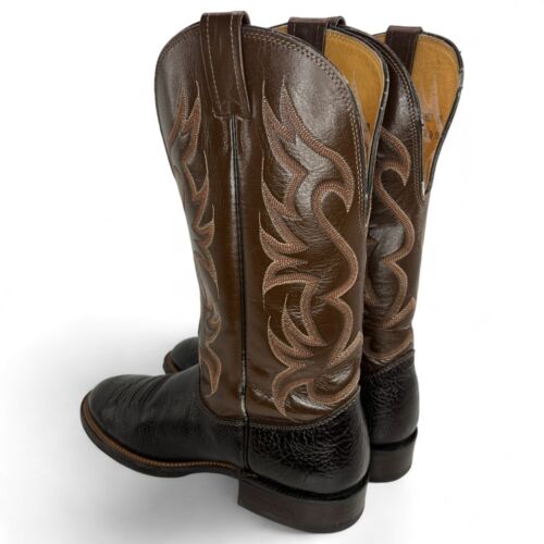 Botas de Vaquero Nocona 6536 Vintage 1989 2 Tonos Cuero de Toro Marrón Hombres 10.5 A - Imagen 4 de 8