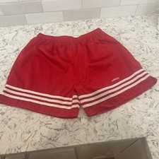 Vintage 90s Adidas Satin Soccer Shorts Silky Red  White Mens Latge Made in USA
