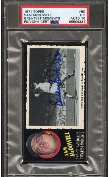 1971 Topps Greatest Moments Sam McDowell Baseball Card Signed PSA 5 Certified 10 - Image 3 of 4