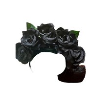 Funsveta Halloween Day of the Dead Headband Black Roses Flowers Veil Cosplay NEW