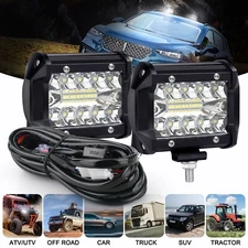 2PCS 4inch 60W Automotive LED Work Light Bars with Switch Wiring Harness Kit
