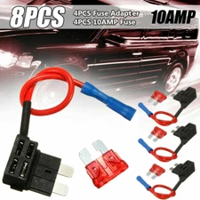 4 Sets 12V Car Add-a-circuit Blade Fuse TAP Holder Standard ATO w/ 10A Fuses