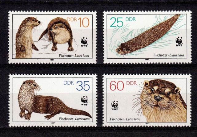 105066/ DDR / GDR 1987 – Mi 3107-3110 – Fischotter – Otters - WWF - postfrisch