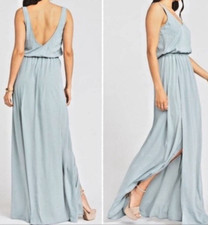 Show Me Your Mumu Kendall Maxi Dress Sage Green Blue Side Slit V-neck Size S