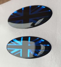 3 X Ford Fiesta ST LINE ST180 Gel Badges Overlay Black / Blue Chrome Union Jack