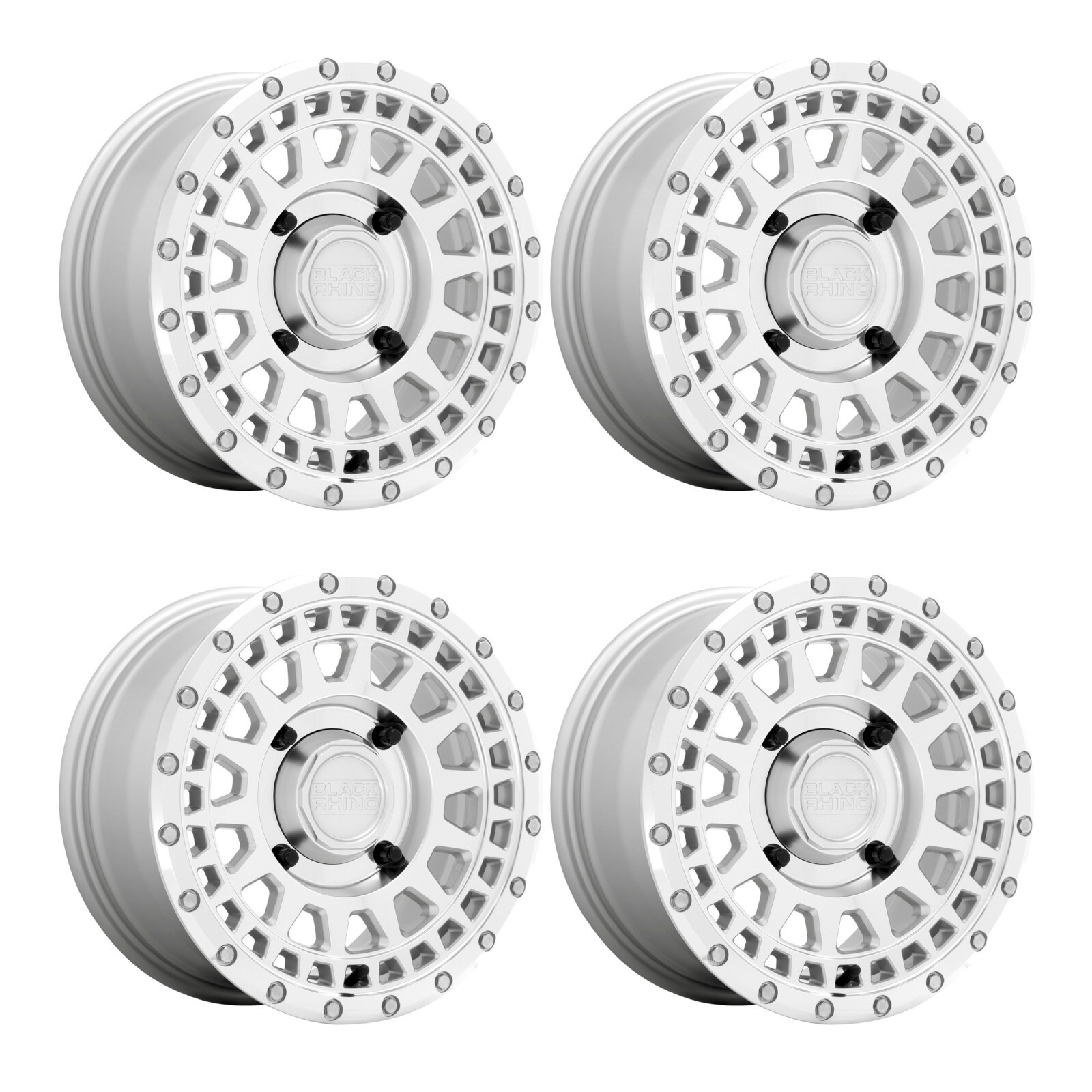 4 ATV/UTV Wheels Set 15in Black Rhino Parker Silver Narrow 4/156 51mm ...