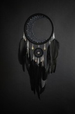 Handmade Large Total Black Dream Catcher with glass beads Boho style