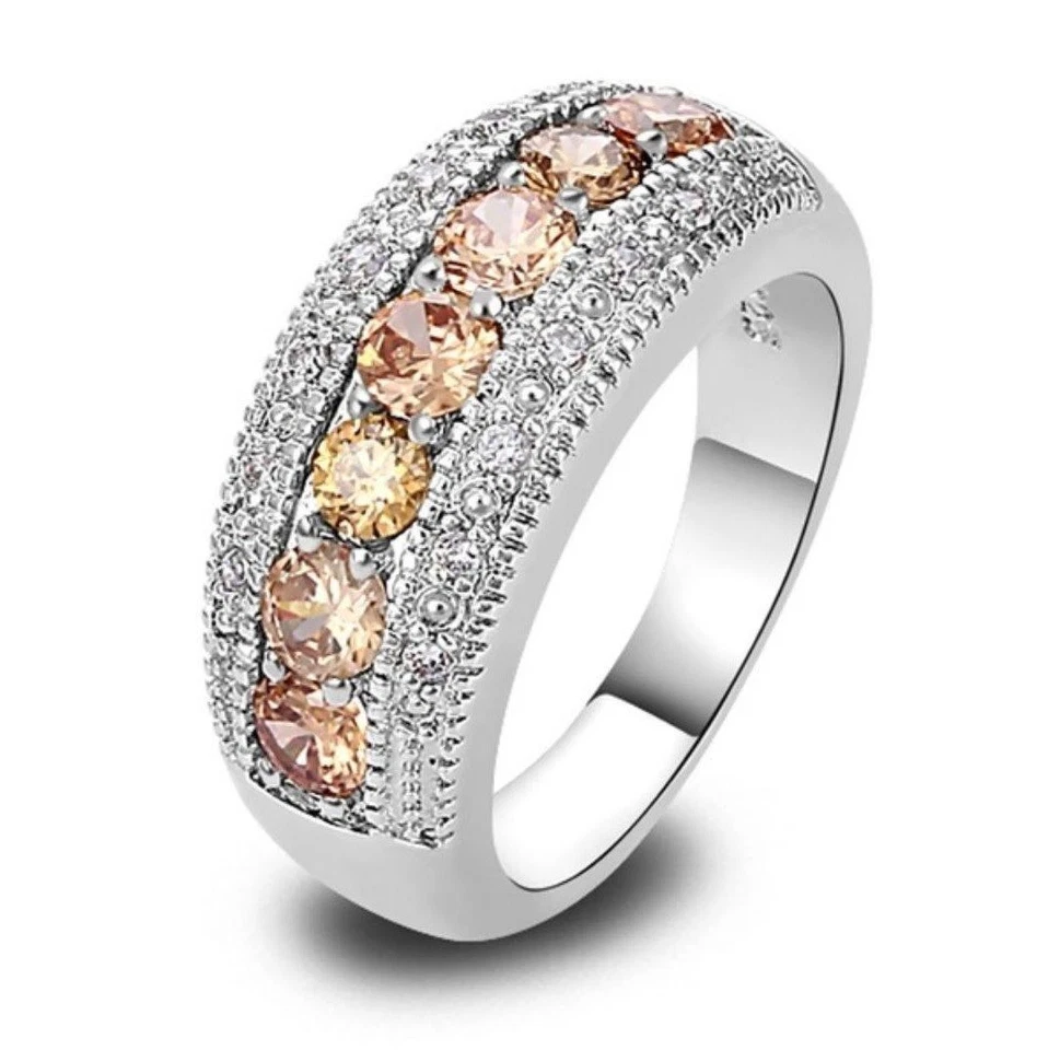 Anillo Plato Plata Piedras Preciosas Morganita Champagne con Caja de Regalo, Nuevo con Etiqueta Foto 2 de 4