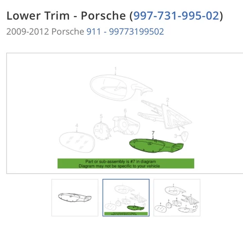 Porsche 911 Lower Mirror Trim Right (997-731-995-02) 2009-2012