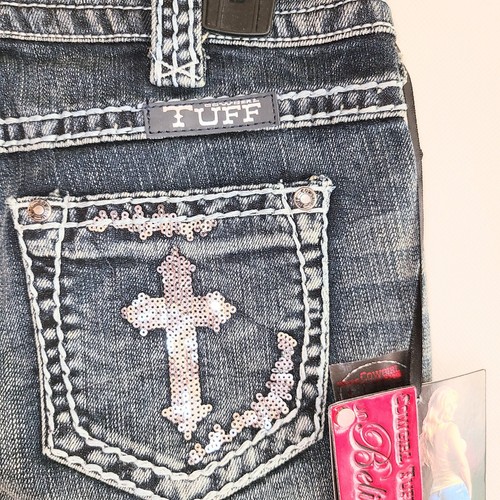 Cowgirl Tuff Co. Womens Size 26 Cuffed Denim Western Bling Shorts NWT - Picture 7 of 12