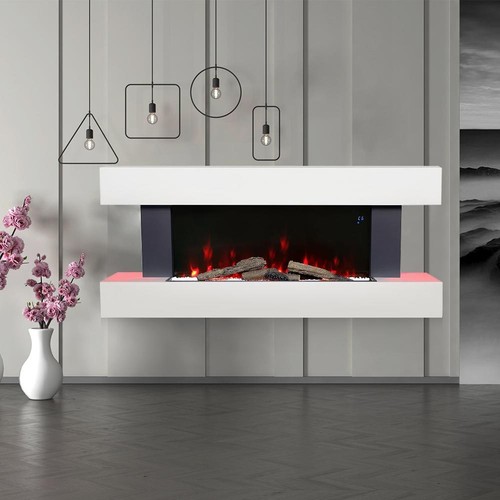 Electric Wall Mounted Fire Large LED Fireplace White Suite Modern Heater 7 Flame - Picture 2 of 10