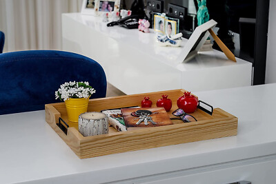 Bon Appetit Wood Serving Tray with Metal Handles, Ottoman Platter, Coffee  Table