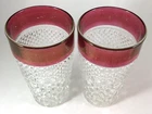 Red & Clear Glasses Diamond Tumblers 10oz Vintage Anchor Hocking Wexford