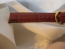 Faux Croc Crocodile Genuine Leather Watch Band brown gold clasp 16mm strap