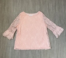 Elle Women’s Allover Floral Lace Pink Blouse Ruffles XXL Lined