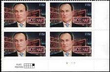 US Scott # 3882, Moss Hart, Playwright, Plate Block of (4) 2004 37¢ Stamps, MNH