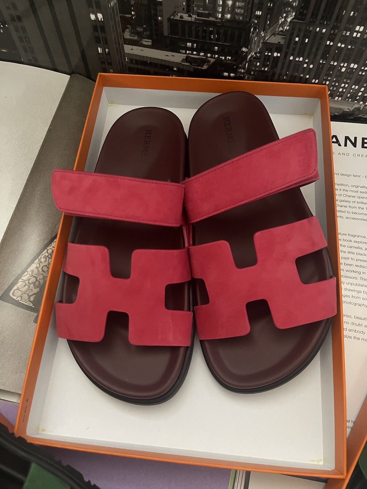 Brand New HERMES Womens Chypre Sandals  Suede size 37.5 Pink SOLD OUT