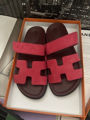 Brand New HERMES Womens Chypre Sandals  Suede size 37.5 Pink SOLD OUT