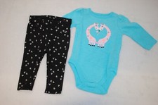 Baby Girls Outfit L/S Aqua Bodysuit BLACK JEGGING Giraffes SILVER STARS 0-3 MO