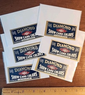 Vintage Lot of Diamond Ink Box & Bottle Labels, Lot/6