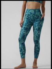 Athleta Salutation Stash Pocket II Leggings 7/8 Length Blue Tie Dye Printed