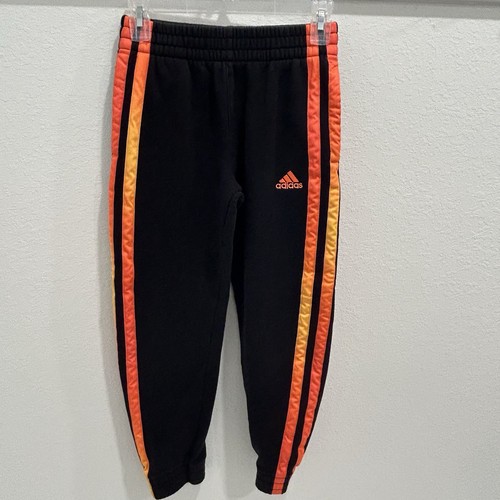 Adidas Sweatpants Youth M 10/12 Athletic Stretch Black Orange Three Stripes
