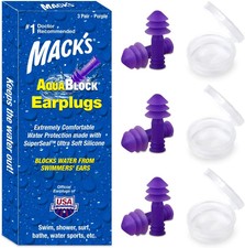 Mack's AquaBlock Swimming Earplugs, 3 Pair - Comfortable, Waterproof, Reusable S