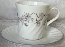 Corelle By Corning Wisteria White Swirl Coffee Mug Cup And Saucer EUC