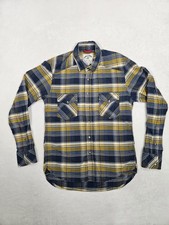 Iron & Resin Flannel Shirt Men's Small Blue Yellow Plaid Button Up Outdoor Snap