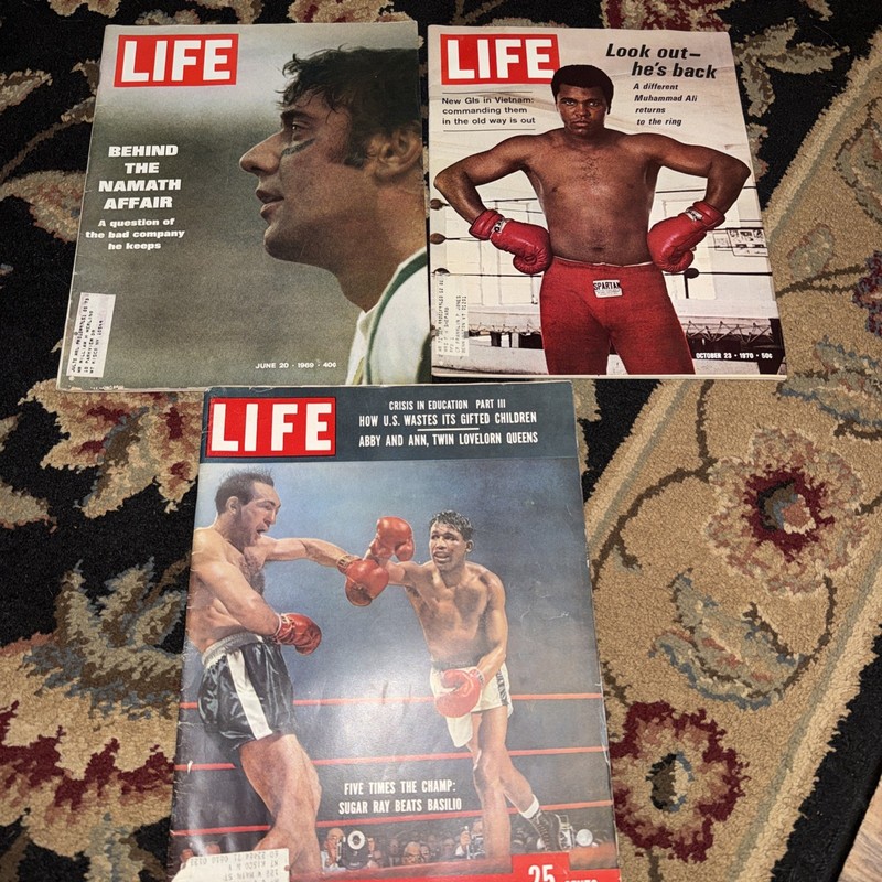 Lot Of 3 Life Magazines Muhammad Ali on Covers 1970 Sugar Ray 1958 J Namath 1969