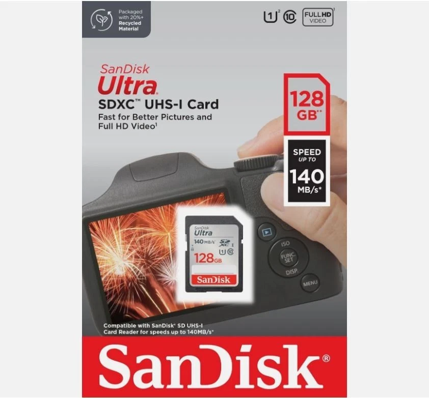 SanDisk Ultra SD Memory Card 128GB 256GB SDHC Class 10 For Cameras - Image 2 of 2