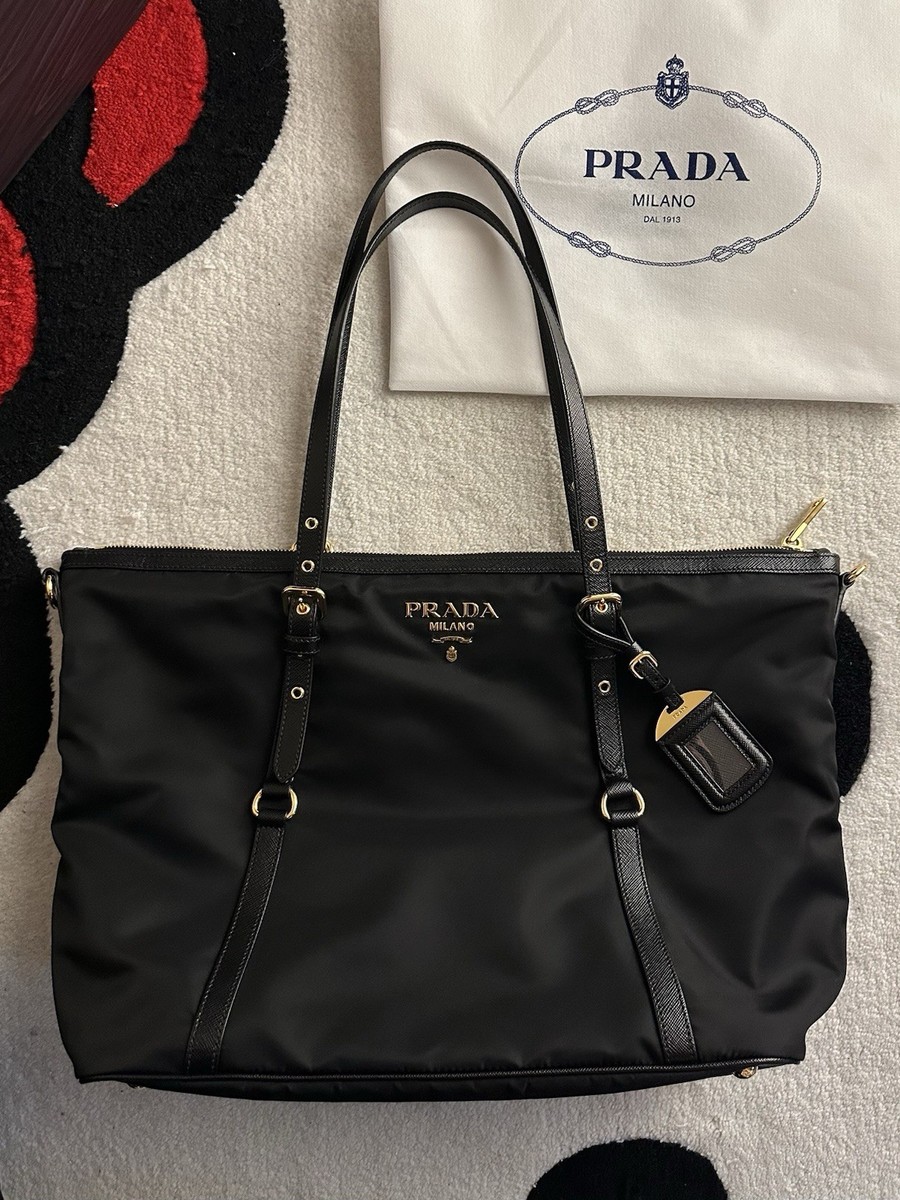 Prada Tessuto Nylon Saffiano Tote Bag Black | Authentic Pre-Owned