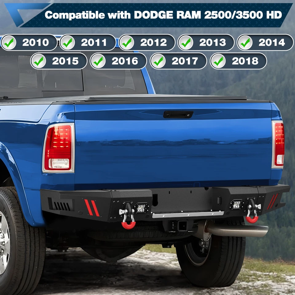 Front or Rear Bumper w/ Winch Plate & Lights For Dodge Ram 2500 3500 2010-2018  - Image 4 of 4