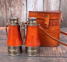 Vintage Brass Binoculars with Leather Case Engraved Nautical Gift Collectible