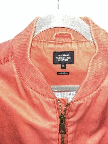 Jack Spade Warren Street New York Mens XL Red Orange Bomber Jacket Zip Front 2Ab image 3