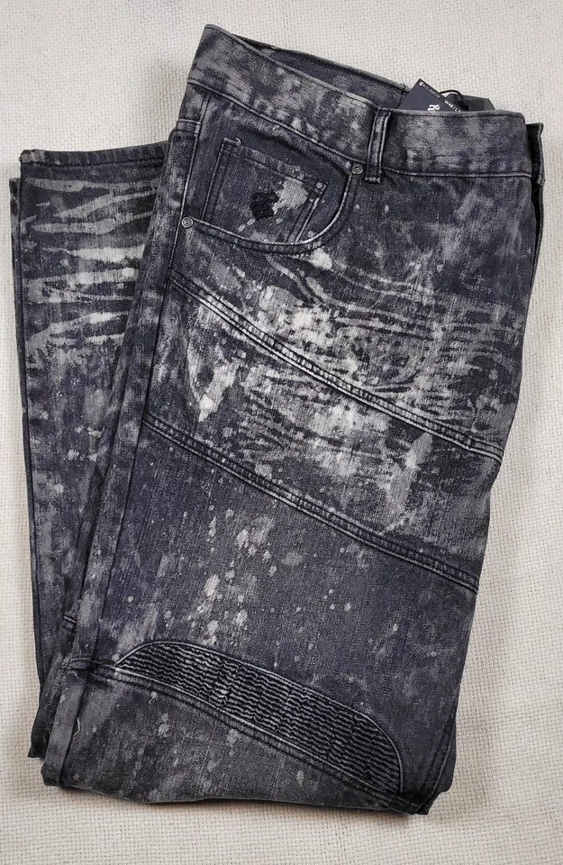Vtg Rocawear Jeans Mens 48x34 Black Acid Wash Y2K Moto Biker Denim Hip Hop NWT - Image 2 of 4
