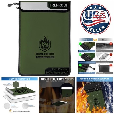 2023 Upgraded Fireproof & Waterproof Document Storage Bag - 15 x11  Dual Pockets