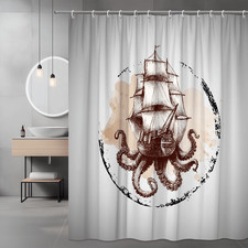 Octopus Ship Shower Curtain Nautical Ocean Graphic Print