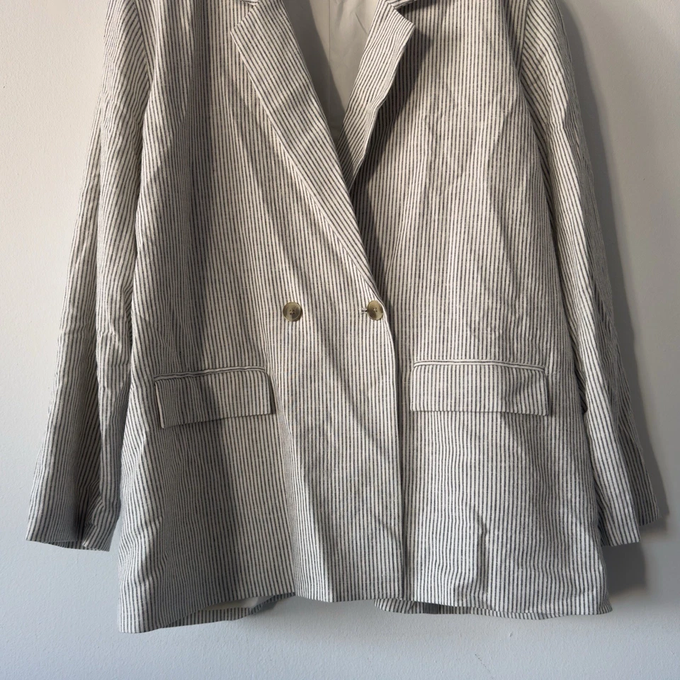 Old Navy NWT Seersucker Vertical Striped Blazer Women’s Size 2XLT Linen Blend - Image 2 of 4