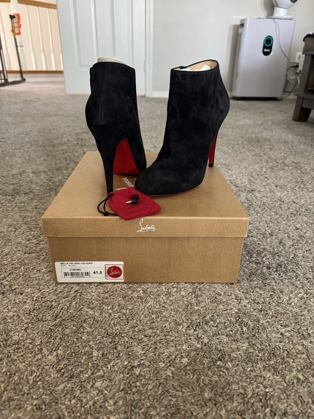 Christian Louboutin — Christian Louboutin BELLE 100 Black Suede Ankle Bootie Red Sole 41.5