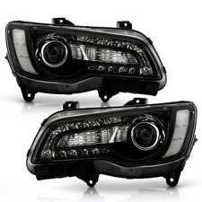 Pair Black LED DRL Projector Headlights for 2011-2023 Chrysler 300 w/ Bulbs