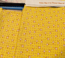 Small White Flowers on Yellow  Henry Glass  100 Cotton Remnant  8" x 22"