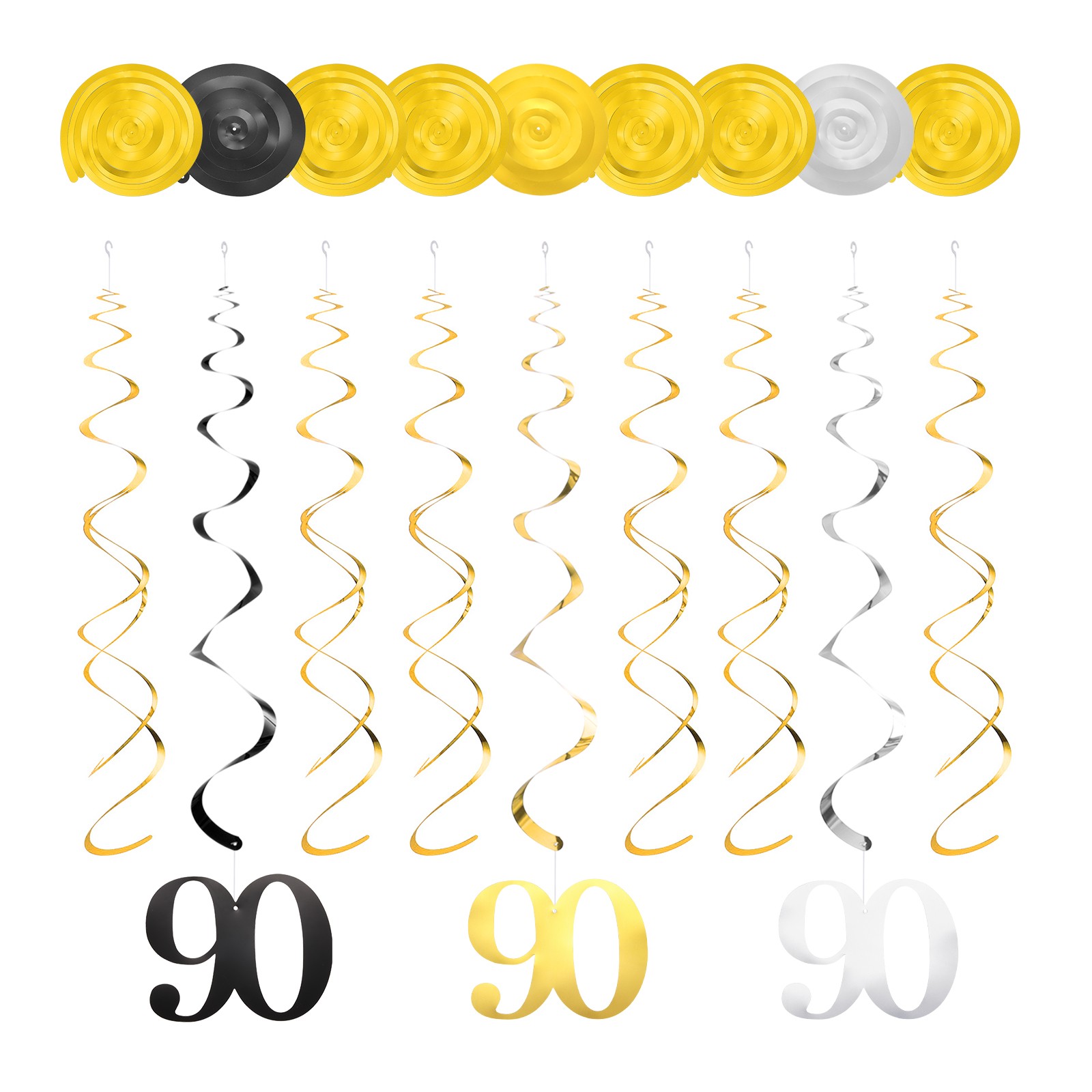 12pcs Mixed Color Hanging Swirls Decorations, Sparkle Swirls for 90th Birthday