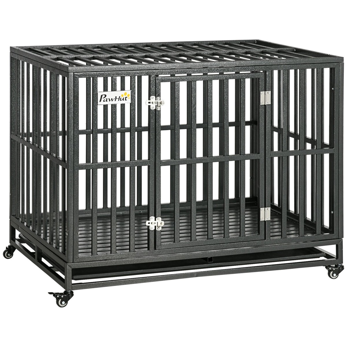 44in Mobile Dog Crate with Locking Tray Steel Frame Playpen Ready