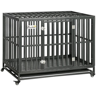 44in Mobile Dog Crate with Locking Tray Steel Frame Playpen Ready