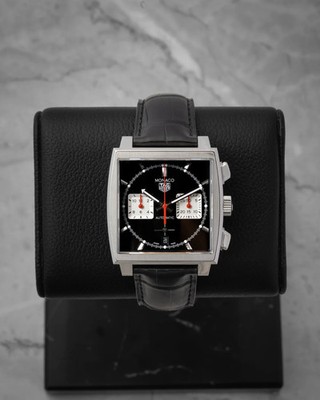 Tag Heuer Monaco Auto Chrono 39mm Black Dial Leather Men's Watch CBL2113.FC6177