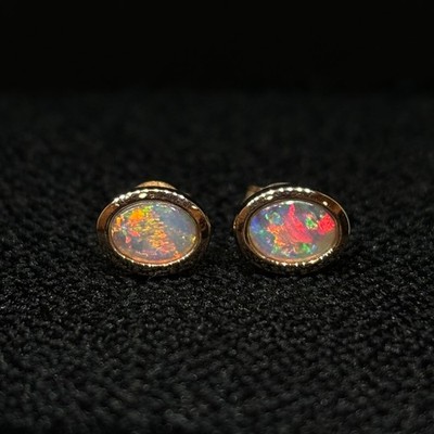 Massive 10k Gold Vollrahmen Horca Brasilianischer Opal Ohrstecker
