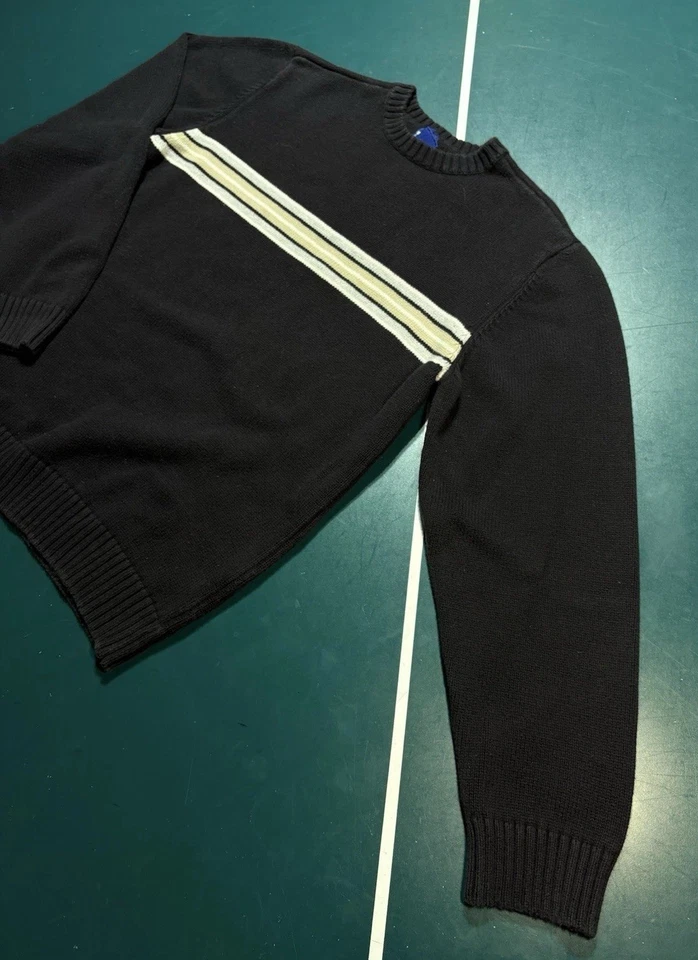 Vintage Y2K Chest Striped Crewneck Sweater Men’s Small Black White Knit Skater - Image 4 of 4