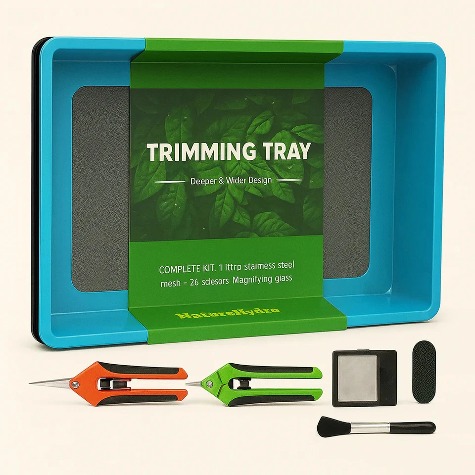 NATUREHYDRO Trimm Tray Set mit Pollensieb – Ernteschale mit 150 µm Sieb, 2 Scheren Trim Bin